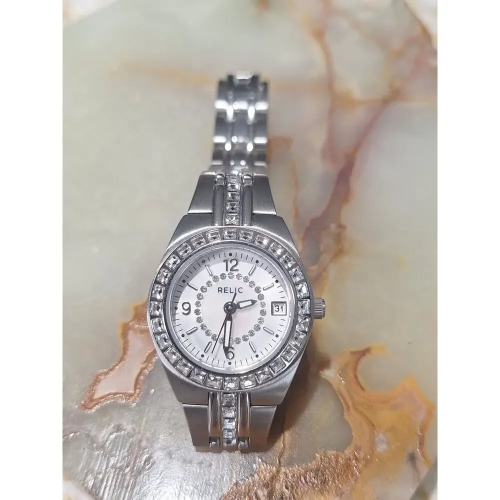 Relic by Fossil ZR11788 Women's Crystal Quartz Date Watch 25.3mm New Battery